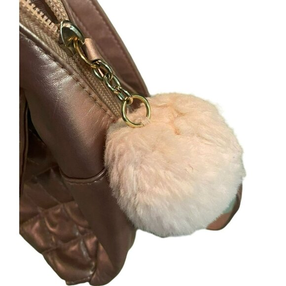 Guess Quilted Metallic Pink Mini Backpack With Glitter Bunny Ears & Pom Pom - Picture 6 of 8